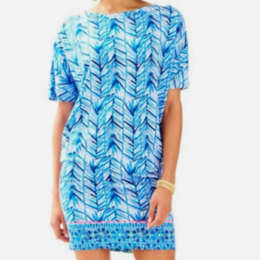 Lilly Pulitzer Lowe Lapis Blue Costa Med Engineered Dolman Sleeve Dress Size M